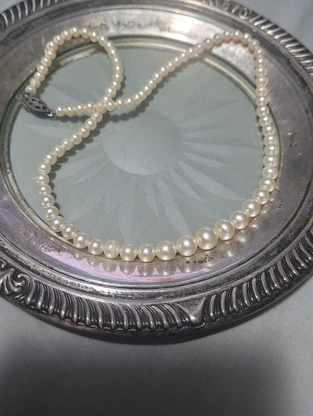 Antique Sterling Silver Classic Pearl Necklace - White Pearls